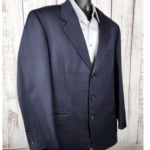 Albert Nipon Suit Mens 46R Navy 3 Button Wool Color Black - Picture 4 of 14